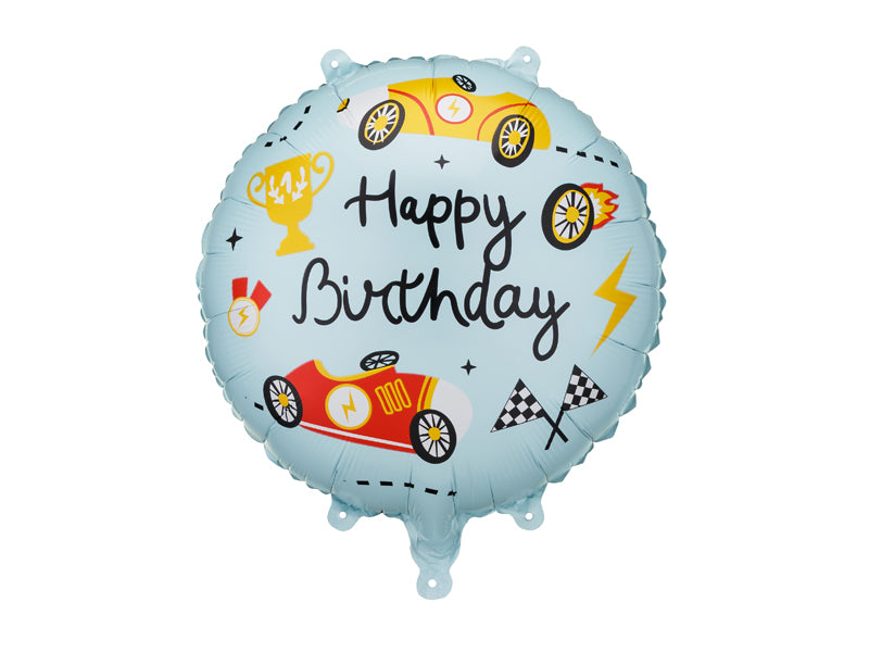 Balon folie  cu masini de curse si Happy Birthday