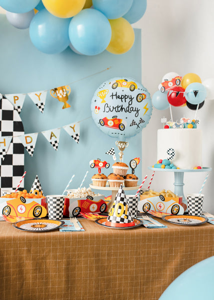Balon folie  cu masini de curse si Happy Birthday