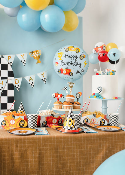 Balon folie  cu masini de curse si Happy Birthday