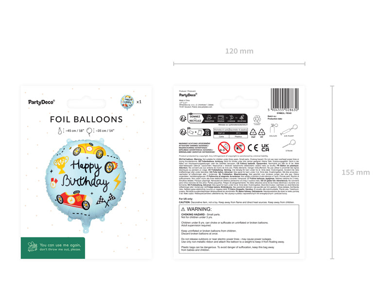 Balon folie  cu masini de curse si Happy Birthday