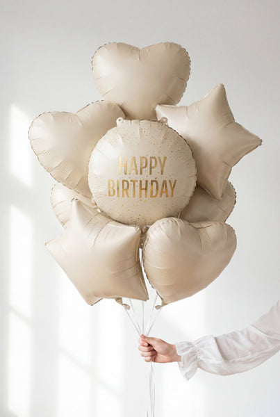 Foil balloon tablet Happy Birthday, 35x35 cm, cream