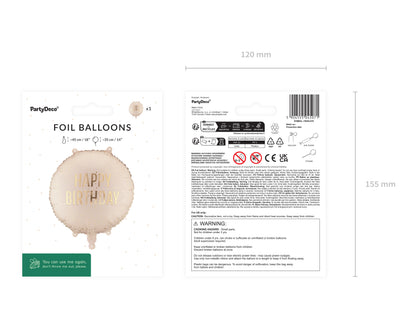 Foil balloon tablet Happy Birthday, 35x35 cm, cream