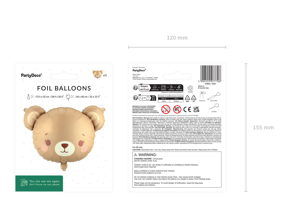 Foil balloon Bear, 56x40 cm, mix