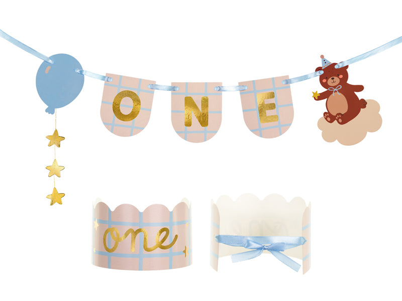 Banner pentru scaun și coroniță cu tematica „Teddy Bear”