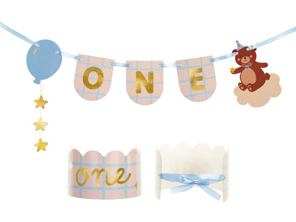 Banner pentru scaun și coroniță cu tematica „Teddy Bear”