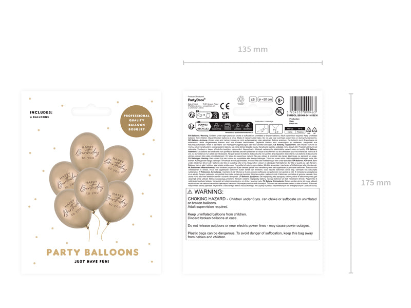 Baloane  „Happy Birthday”,Metallic Cold Gold