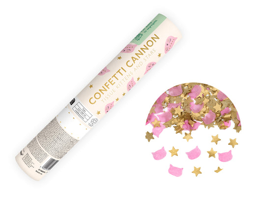 Tun cu confetti, stele și confetti în formă de pisică